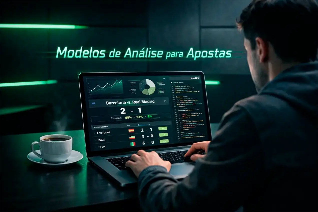 Profissional desenvolvendo modelo de análise em laptop com gráficos e dados estatísticos organizados