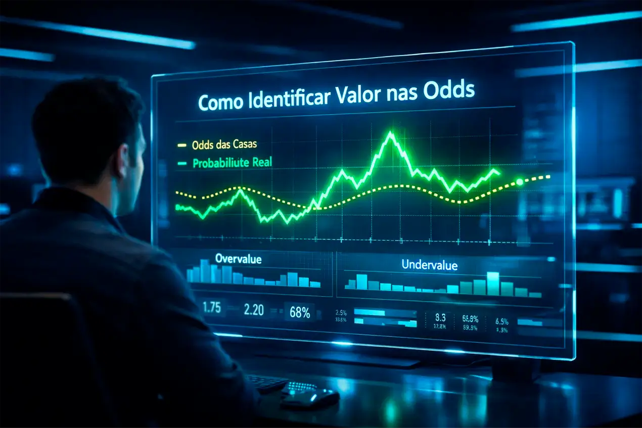 Pessoa concentrada analisando dados estatísticos em ambiente de escritório iluminado