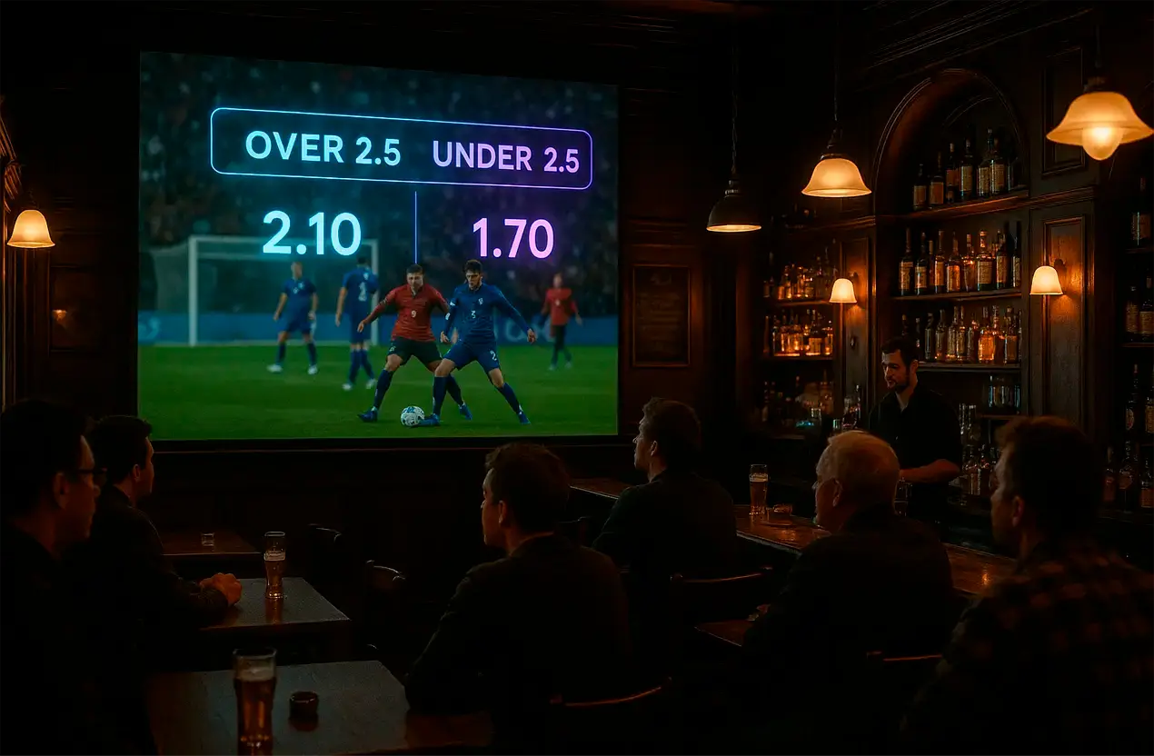 Ambiente de bar esportivo com amigos celebrando gols durante partida de futebol ao vivo